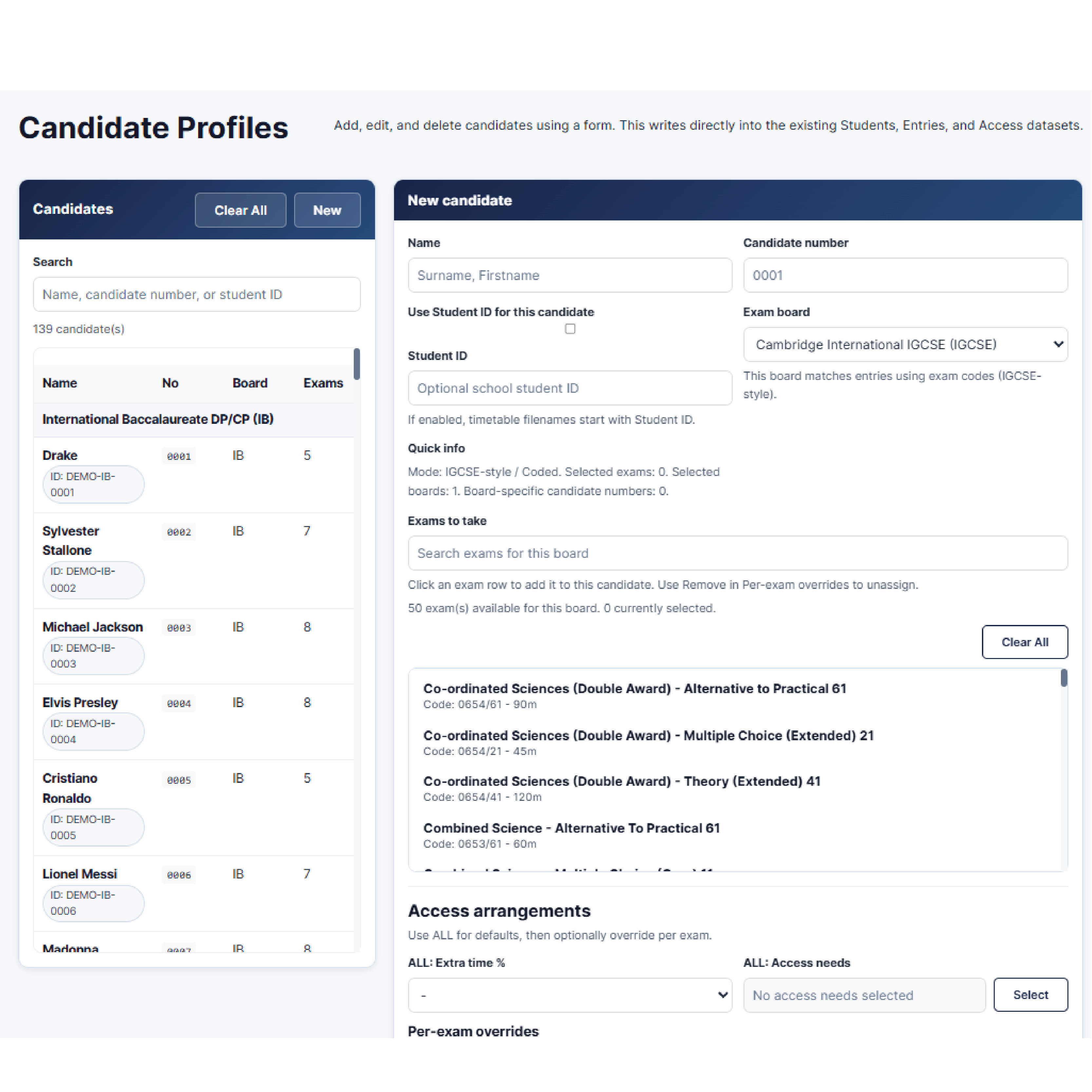 Candidate Profiles software screenshot